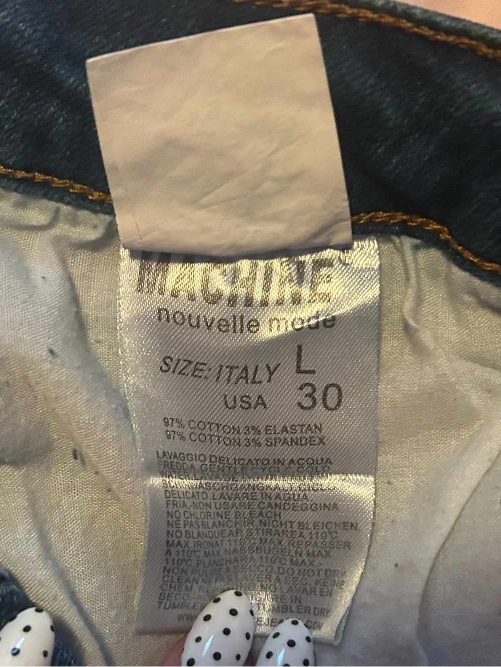 Machine Denim Skirt with White Label and Blue Wash